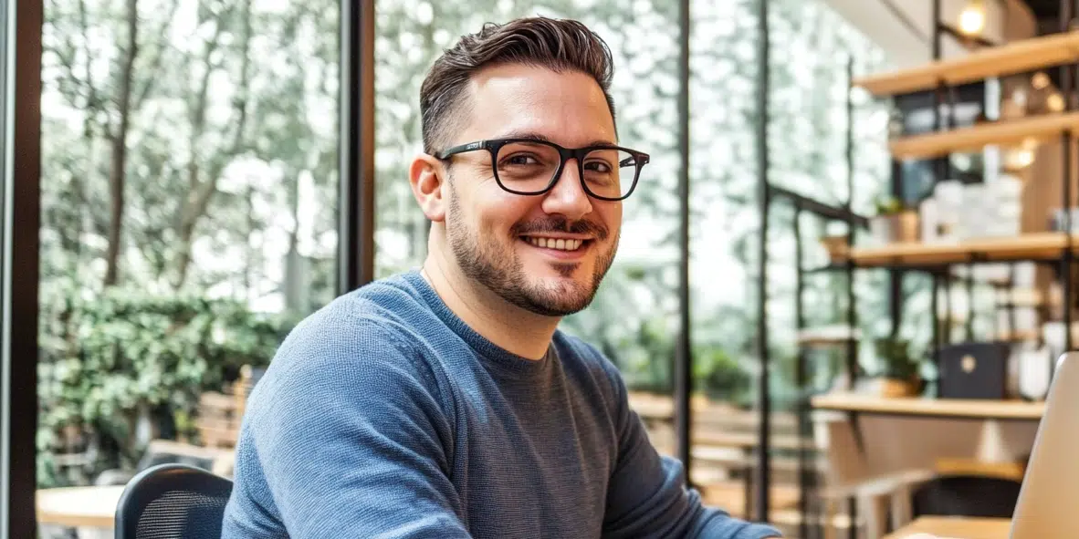 karneg A smiling man with short dark hair black rimmed glasse 81d59193 affa 48ff a370 f237c5448f3d 2 edited