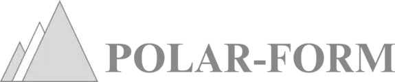 Polarform Logo: Dreieck-Symbol kombiniert mit dem Firmennamen in markanter Schrift. Ideal für Event-Branding und professionelle Beschriftung.